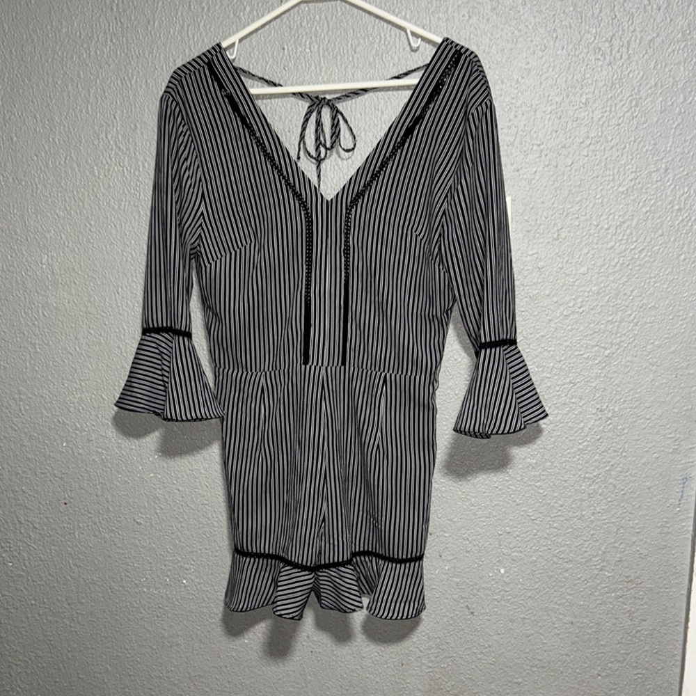 J.O.A. Black and White Striped Jumpsuit